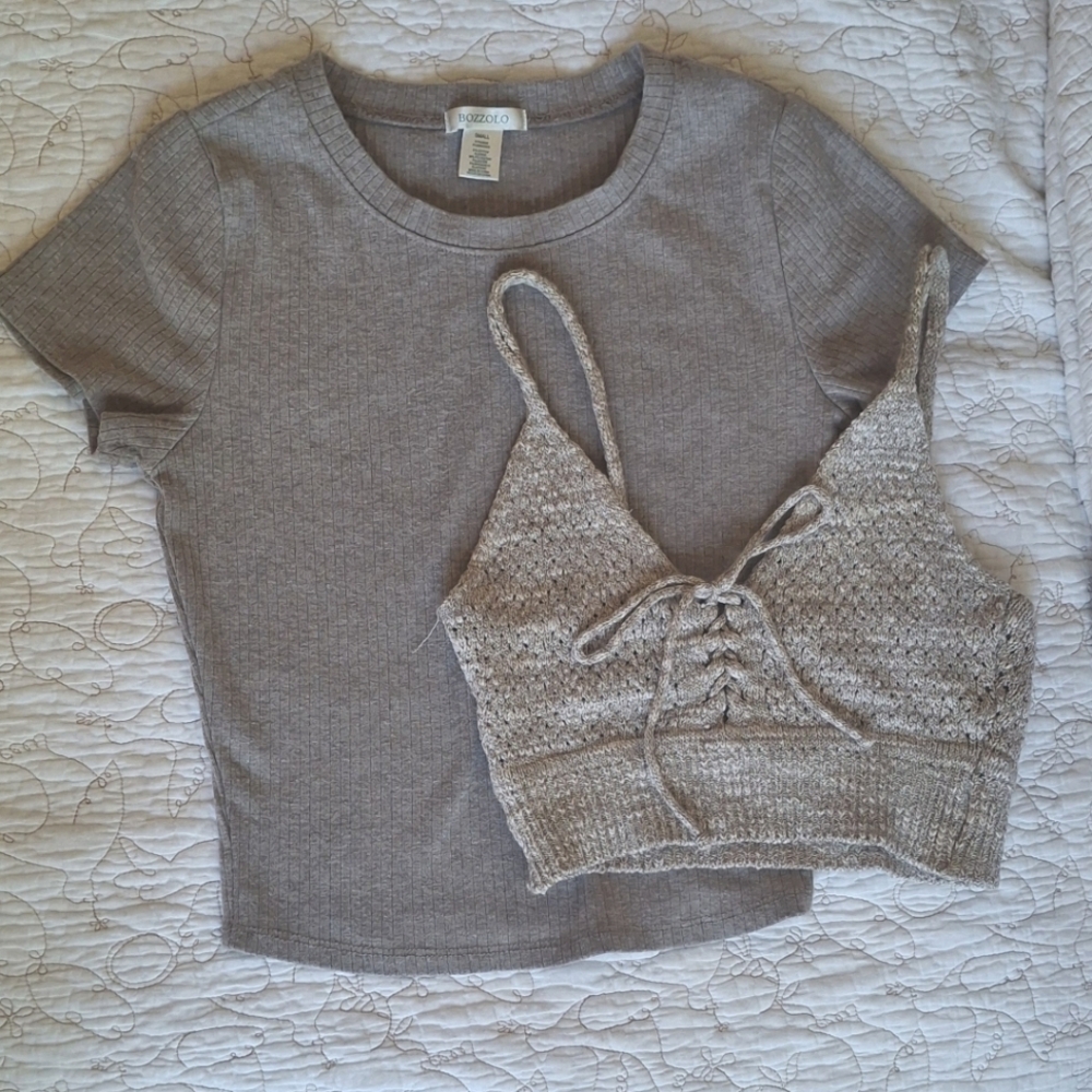 Set Of 2, Grey Crop Tops